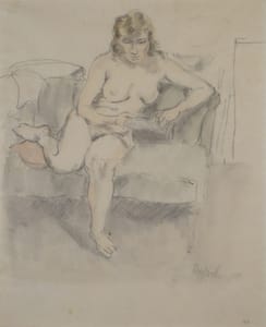 Georg Tappert – Sitzender Akt Auf Sofa – Watercolor and pencil on paper