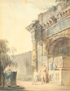 Michel Vincent  Brandoin – Classical Figures Before Ancient Ruins  – Watercolor on paper