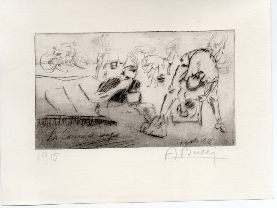 La courvée en campagne – Anselmo Bucci – 1916 – Anselmo Bucci, drypoint, Croquis du front italien