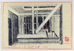 Lucia Pescador – Interno/R. Van't Hoff – Litografia con interventi a pastello su carta notarile antica
