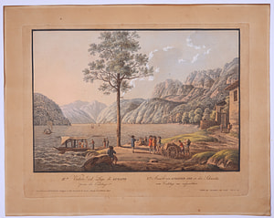 Ferdinando Artaria – Veduta del Lago di Lugano presa da Codelago – Etching with hand coloring