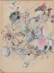 Christian  D'Orgeix – Composition surrealiste – China e acquarello su carta